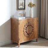 Rustic Hand-Carveden 2-Door Cabinet Boho Accent Storage Cabinet with Floral Design, Solid W2729P239174