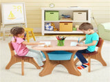 Brown Kids Table and 2 Chairs Set with 4 Storage Boxes, Toddler Activity Table for Drawing Playing 90631640