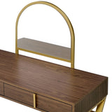 Coleen Walnut & Gold Finish Vanity Desk W/Mirror & Jewelry Tray B2726P315741