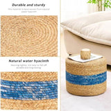 Handmade Woven Foot Stool Natural Water Hyacinth Ottoman for Home Decor & Seating Blue 25287887