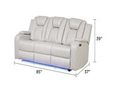 BENZ LED & Power Reclining Sofa Made With Faux Leather in Ice G150109055