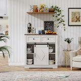 39" Sliding Barn Door Buffet Sideboard Cabinet Coffee Bar with and 2 Drawers, Coffee W2948P245259