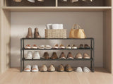 3-Tier Stackable Reversible Shoe Rack Organizer, Black Steel & Plastic, Tiered Shoe Rack Shelf, 13134429