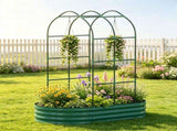 Green Galvanised Metal Raised Garden Bed 5 x 3 x 6ft Outdoor Planter Box, Arched Trellis, Open 76510515