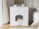 Wooden Pet House Cat Litter Box Enclosure with Drawer, Side Table, Indoor Pet Crate, Cat Home 05708744