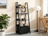5-Tier Ladder Shelf with Fabric Drawer, Narrow Industrial Bookshelf with Anti-Tip Device & Back 51934910
