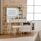 Modern Makeup Vanity Desk with Mirror and Lights, Retractable Dressing Table with Drawers and N844P288432A