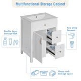 24-Inch Bathroom Vanity with Ceramic Sink, 1 Soft Close Door, 2 Soft Close Drawers, and Double N729P192078K