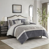 5 Piece Textured Jacquard Stripe Comforter Set with Throw Pillows-King/Cal King B035P280387