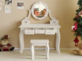 Kids Vanity Set with Mirror and Lights and Stool, 5 Storage Drawers, Pretend Play Princess Makeup 80505306