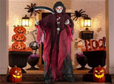 Halloween 8ft Sound-Activated Grim Reaper - Flashing Red Eyes, Scary Sounds, Adjustable Arms, 47758798