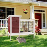 ZNTS Two-Tier Wooden Indoor/Outdoor Rabbit Cage for Small Animals with Runway and Leak-Proof Plastic W142763541