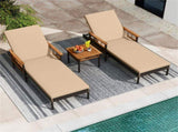 Outdoor Chaise Lounge with Side Table, 79" Mix Brown PE Rattan Recliner 4-Gear Backrest 400LBS 95390415