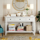 ZNTS Classic Retro Style Console Table with Three Top Drawers and Open Style Bottom Shelf, Easy Assembly 87021616