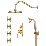 Single-Handle 4-Spray Patterns Bathroom Rain Shower Faucet with Body Jet Handshower in Brushed Gold W1219133589