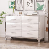 Elegant High Gloss Dresser with Metal Handle,Mirrored Storage Cabinet with 6 Drawers for N733P205355K