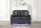 Genesis 55.5"W Black PVC Fabric Loveseat with LED Lights, USB Charger, Tufted Cushions B061P239125