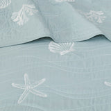 4 Piece Cotton Reversible Embroidered Quilt Set with Throw Pillow Aqua Full/Queen B03595790