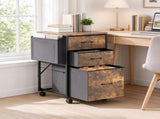 Wood Filing Cabinet with Casters, Weathered Wood Fluted, Iron Clad Wood, Melamine Faced, 3 Small 25697805