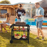 ZNTS Outdoor Grill Cart Three-Shelf Grill Table, Movable BBQ Trolley Food Prep Cart with Two Wheels & 58452400