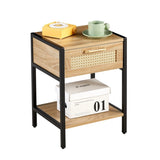 15.74" Rattan End table with drawer, Modern nightstand, metal legs,side table for living room, W1265121744