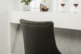 Charcoal Button Tufted Solid Wood Wingback Hostess Chairs with Nail Heads Set of 2 T2574P164606