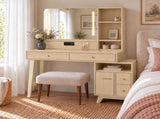 Modern Vanity Desk with LED Lighted Mirror, Makeup Vanity Table with 5 Drawers, Side Storage N773P479850W