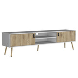 Toka TV Rack with 2 Hinged Doors and Central Shelves, White/Macadamia B097P167454