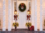 2 Pack Pre-Lit Christmas Lamp Post Decor, Lighted Xmas Urn with Plaid Bow, Pine Cones & Red Berries, N710P523030Z