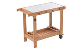 Outdoor Wooden Grill Cart Table with Wheels, Metal Top and Storage, for Patio Backyard Garden BBQ W2640P292929
