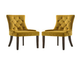 Set of 2 Velvet Upholstered Dining Chairs, Yellow and Espresso B016P315262