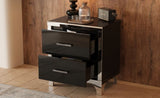Elegant High Gloss Nightstand with Metal Handle,Mirrored Bedside Table with 2 Drawers for N733P205356B