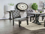 Classic Antique Black / Gray Set of 2 Side Chairs Button Tufted Linen Like Fabric Solid wood Chair B011104801