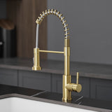 Kitchen Faucet with Pull Down Sprayer Brushed Gold Stainless Steel Single Handle Pull Out Spring W1932P224874
