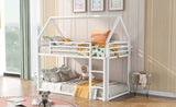 Twin over Twin House Bunk Bed with Built-in Ladder,White WF283080AAK