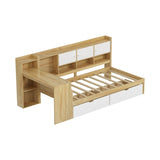 Wooden L-Shape Daybed with Seven Storage Cabinets and Two Storage Drawers, Multi-functional Bed with 67327891