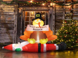 4.9 FT Lighted Christmas Inflatable Decoration, Inflatable Turkey Sitting on Santa Claus, Funny Blow 00028271