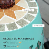 12" Patio Round Side Table, Outdoor Footstool, Garden Mosaic Accent Side Table, Plant Stand, Blue W2225142494