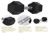 20LB HDRS Rubber Coated Solid Cast Iron Dumbbell with Contoured Chrome Handle, Hexagon 03299427