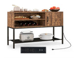 Rustic Brown Sideboard with 2 AC Outlets & 2 USB Ports, Charging Buffet Cabinet with Wine Rack 50254503