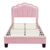 Twin Size Upholstered Flower-Shape Bed, Elegant Flowers Headboard with LED Light Strip ,Sherpa N733P177307H