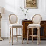 ZNTS French Country Wooden Barstools With Upholstered Seating , Beige and Natural ,Set of 2 W162290983