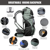 60L Outdoor hiking backpack with internal frame, including rain cover, grey Amazon 48307401