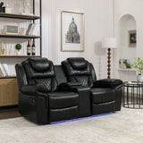 Home Theater Seating Manual Recliner Loveseat with Hide-Away Storage, Cup Holders and LED Light WF310726AAB