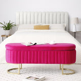 Storage Bench Bedroom Bench, Velvet Oval Upholstered End of Bed Bench with Golden Metal W1117P176449