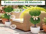 2 Pack Whimsical Bear Topiary Trees Artificial Boxwood Greenery with Golden Bows for Indoor Outdoor 24860070