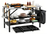 Foldable Outdoor Grill Prep Table with Stainless Steel Tabletop, Galvanized Steel Frame Multi 23873836