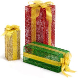 Lighted Gift Boxes Set of 3, Pre-lit Nestable Present Boxes Ornament with 90 LED Warm White Lights 83670049