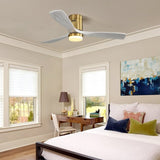 ZNTS 52 Inch Decorative LED Ceiling Fan With Dimmable LED Light 6 Speed Remote 3 Solid Wood Blades W934102584