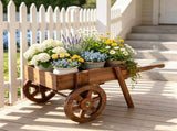 3-Tier Wooden Plant Display Stand, Carbonized Fir Wood Flower Cart with Chalkboard & Rolling Wheels, 19066002